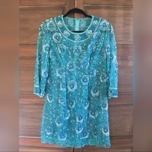Blue vintage fully beaded shift dress